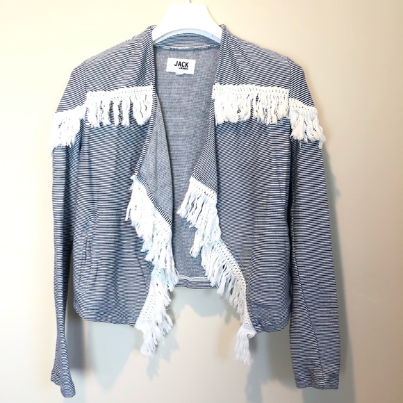 Jack BB Dakota Fringe Striped Blue & White Jacket - Picture 1 of 5